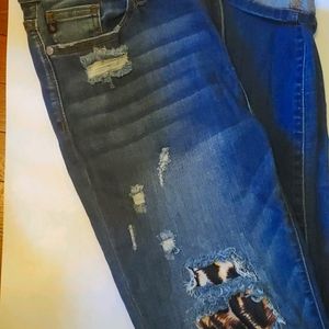 Womens skinny jeans, medium wash, leopard, ripped